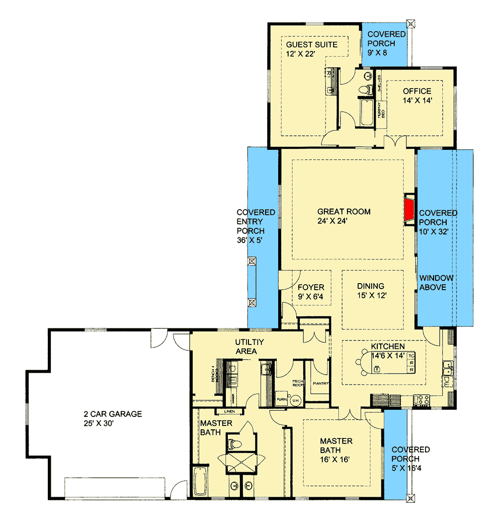Plan 35551GH: Spacious Ranch House Plan - Floor Plan - Main Level - Ranch