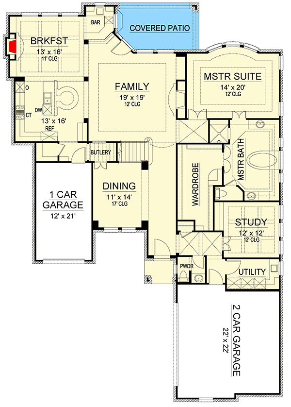 Plan 36532TX: Elegant European House Plan - Floor Plan - Main Level