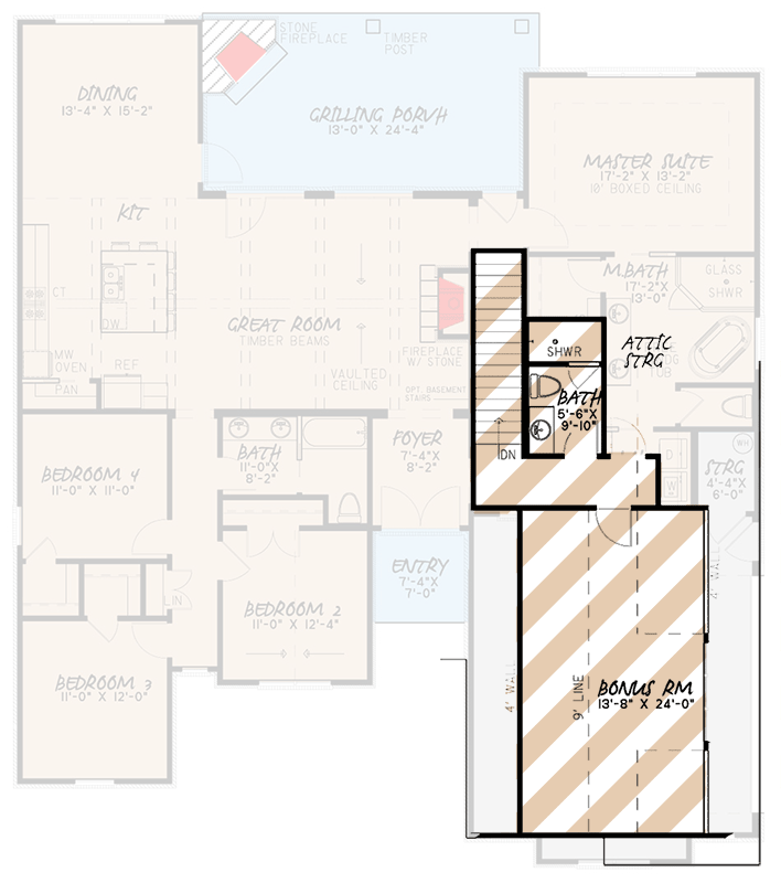 Plan 70557MK: European House Plan with Bonus Room - Floor Plan - Bonus - Country, European, French Country, Southern