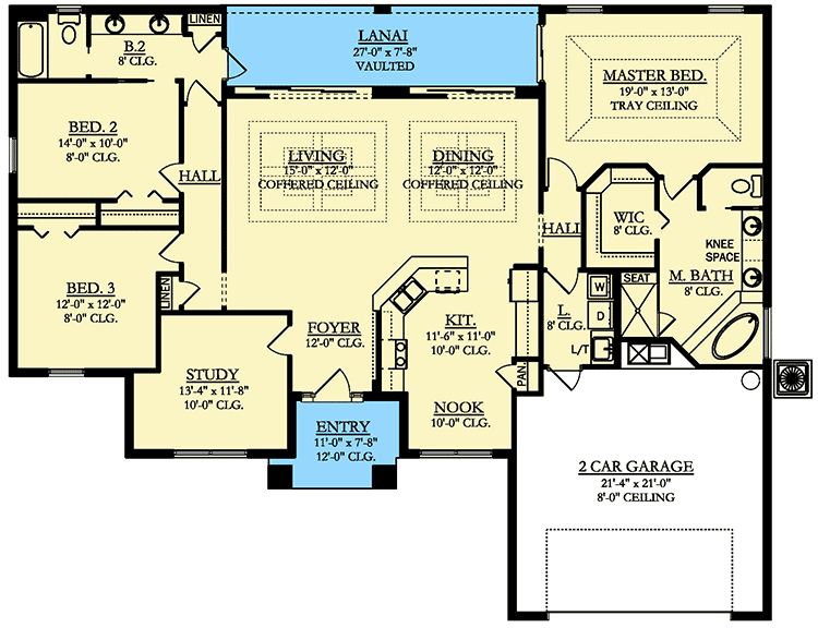 Plan 82215KA: One Level European House Plan - Floor Plan - Main Level - European, Florida-Style