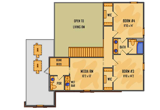 Plan 510009WDY: European Style 4-Bedroom House Plan with Bunk Room Upstairs - Floor Plan - 2nd Floor - European, French Country, Traditional