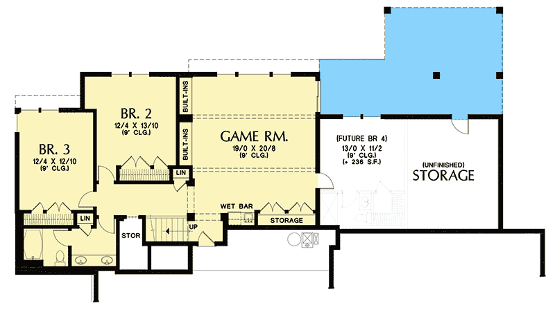 Plan 69653AM: Prairie Style House Plan with Finished Lower Level - Floor Plan - Lower Level - Northwest, Prairie