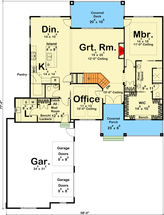 Plan 62710DJ: Country Living with Vaulted Deck - Floor Plan - Main Level - Country, Farmhouse, Southern, Traditional
