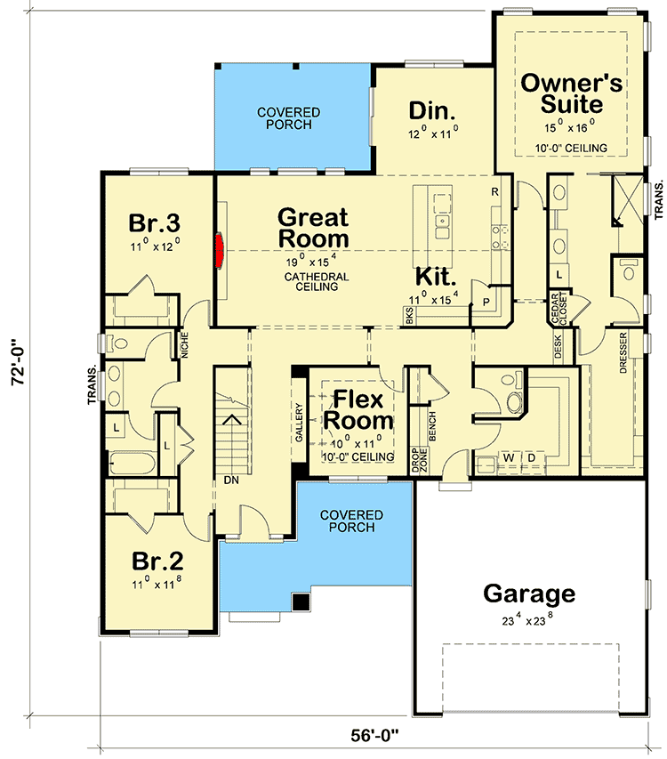 Plan 42512DB: Stylish Craftsman with Flex Room - Floor Plan - Main Level - Craftsman, Northwest