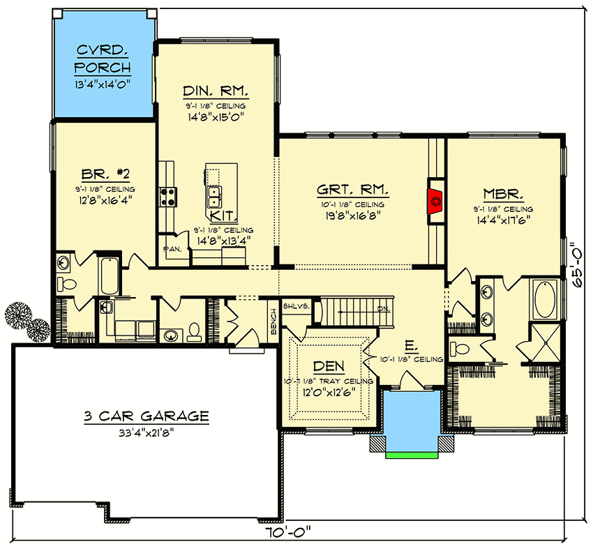 Plan 890056AH: One Level Prairie Style House Plan - Floor Plan - Main Level - Northwest, Prairie