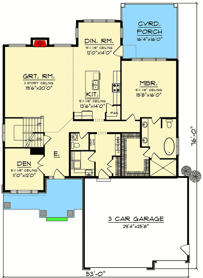 Plan 890061AH: Two-Story Prairie Style House Plan - Floor Plan - Main Level - Northwest, Prairie