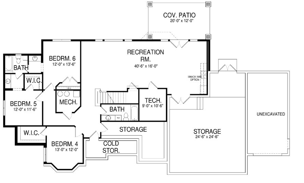 Plan 290057IY: Refined European House Plan with Optional Finished Lower Level - Floor Plan - Basement - European, French Country, Traditional