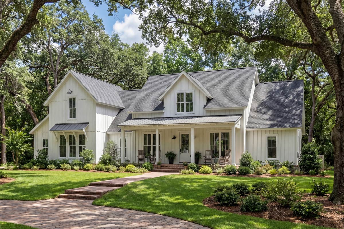 Plan 51773HZ: 4-Bed Modern Farmhouse with Bonus Over Garage - 2742