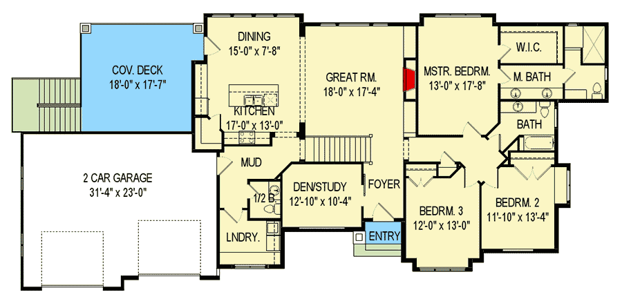 Plan 290063IY: Prairie House Plan with Optional Finished Lower Level - Floor Plan - Main Level - Northwest, Prairie