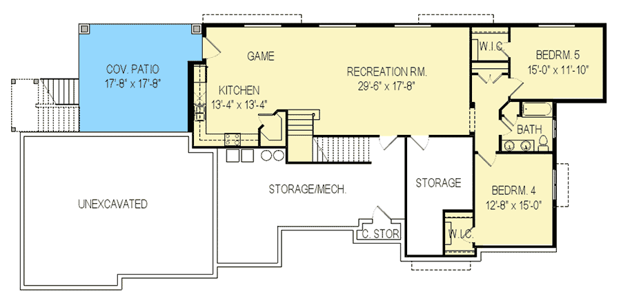Plan 290063IY: Prairie House Plan with Optional Finished Lower Level - Floor Plan - Optional Lower Level - Northwest, Prairie