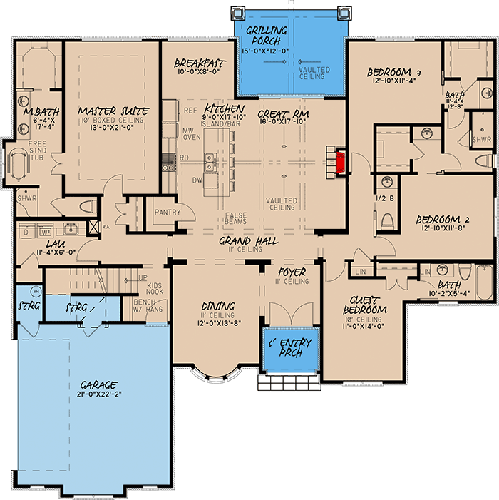 Plan 70565MK: Elegant 2538 Sq Ft French Country House Plan with Bonus Room - Floor Plan - Main Level - European, French Country, Traditional