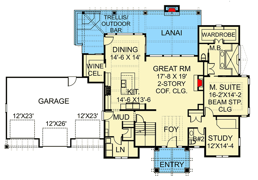 Plan 770004CED: Rugged Craftsman with Indoor and Outdoor Entertaining Spaces - Floor Plan - Main Level - Craftsman, Mountain, Rustic