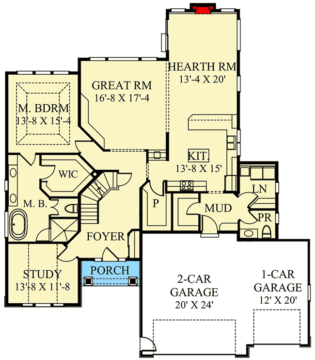 Plan 770010CED: Picturesque Traditional House Plan - Floor Plan - Main Level - Northwest, Traditional