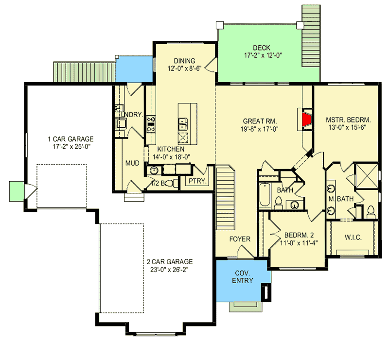 Plan 290087IY: Prairie Style House Plan with Finished Lower Level - Floor Plan - Main Level - Northwest, Prairie