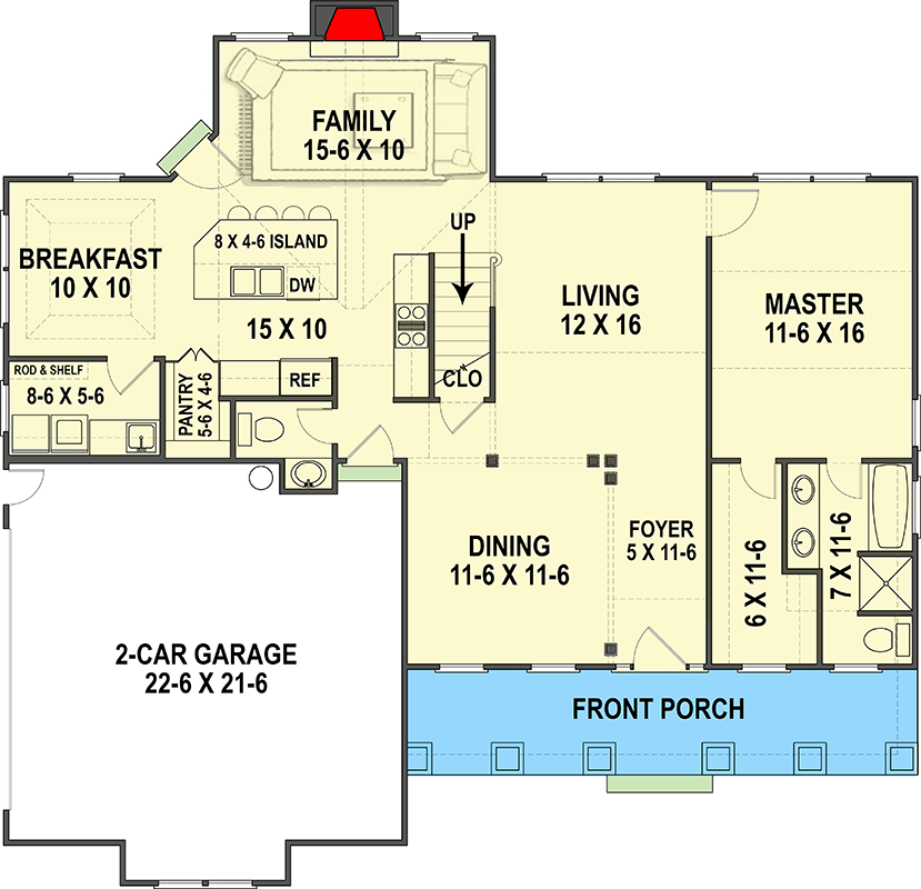 Plan 12312JL: Country Home with Vaulted Spaces and a Bonus Option - Floor Plan - Main Level - Cottage, Country, Farmhouse