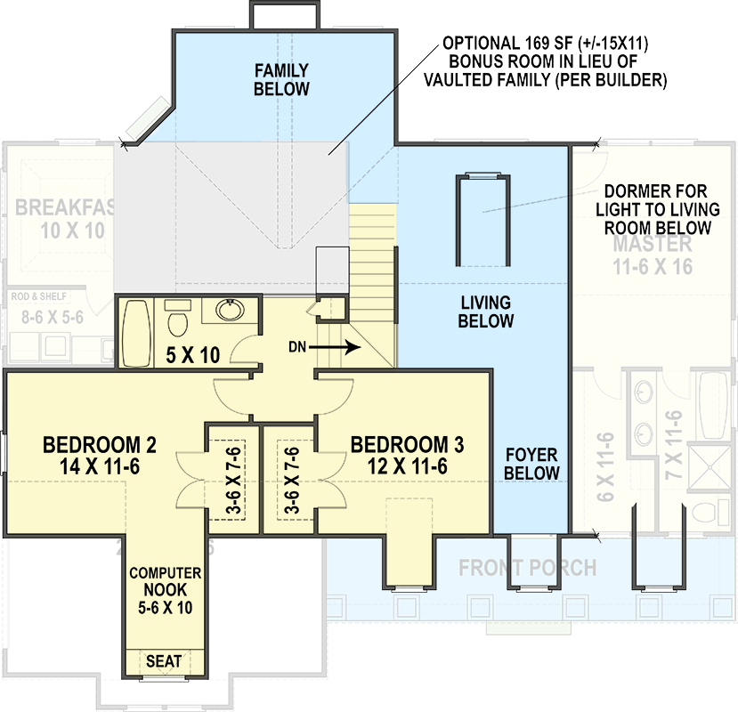 Plan 12312JL: Country Home with Vaulted Spaces and a Bonus Option - Floor Plan - 2nd Floor - Cottage, Country, Farmhouse