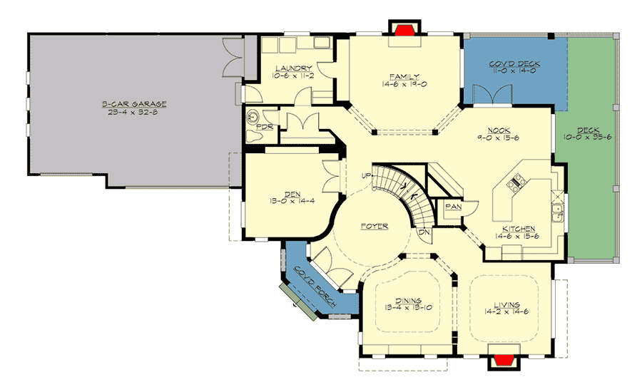 Plan 23738JD: Three Levels of Living Space - Floor Plan - Main Level - Mediterranean, Northwest