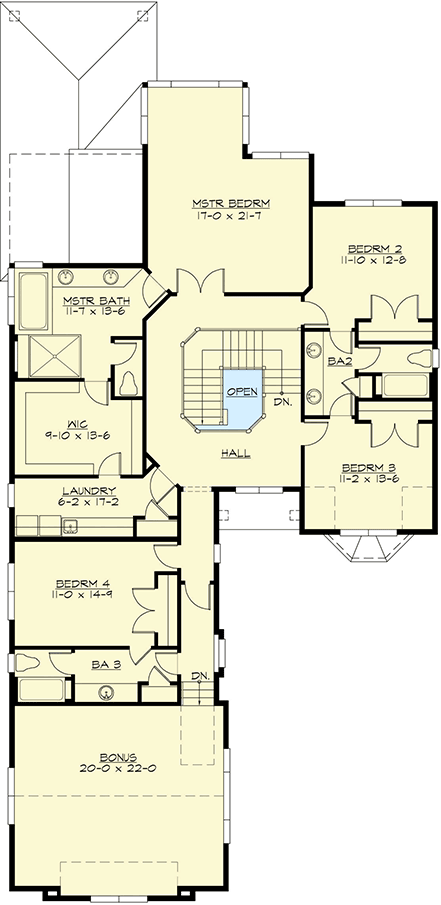 Plan 23747JD: Five Bedrooms and a Bonus Room - Floor Plan - 2nd Floor - Traditional