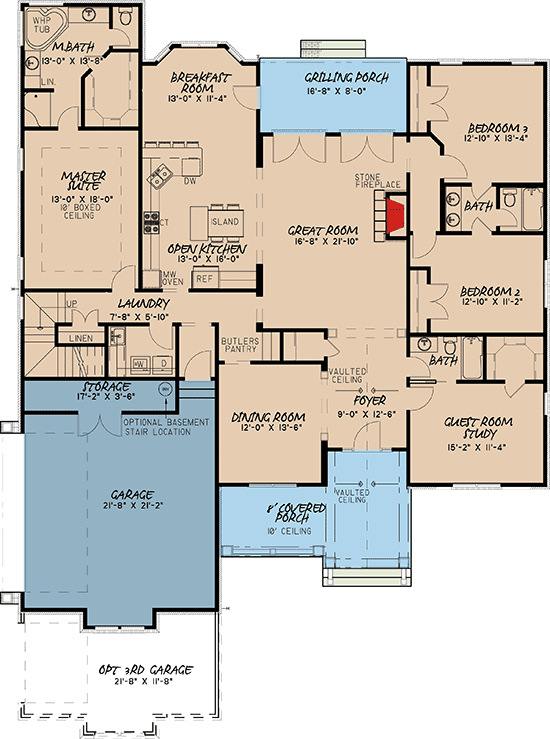 Plan 70576MK: Traditional House Plan With Decorative Dormers and Welcoming Porch - 2530 Sq Ft - Floor Plan - Main Level - Southern, Traditional