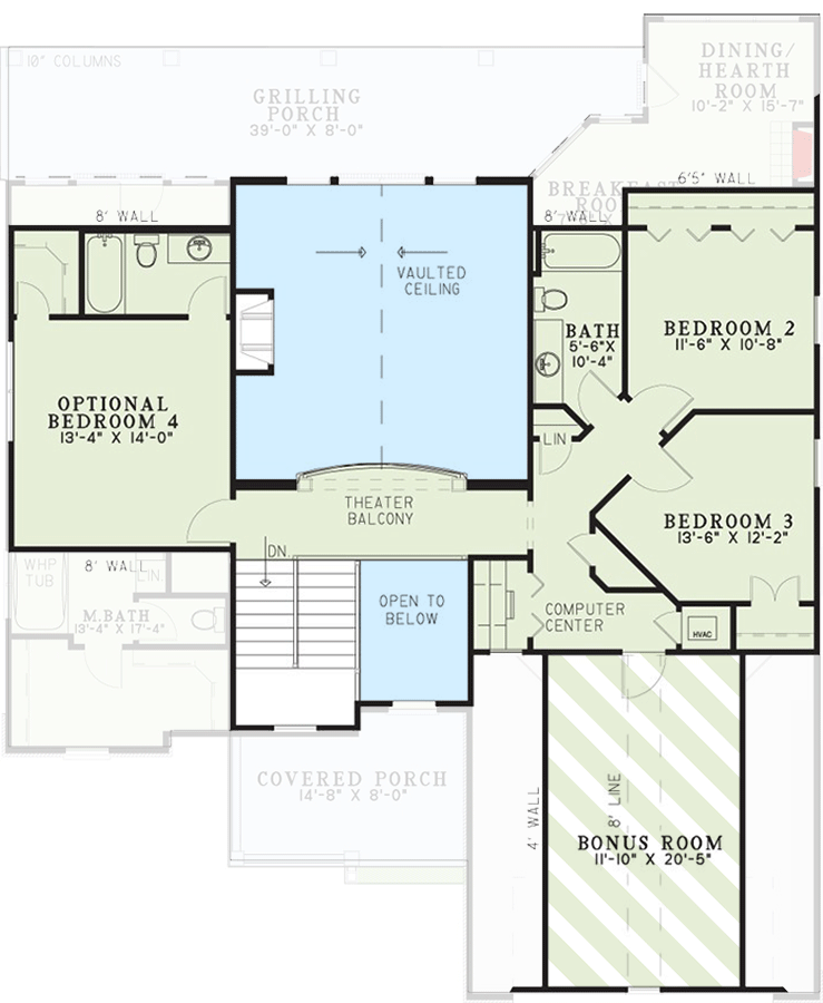 Plan 60707ND: House Plan With Vaulted Great Room And Optional Fourth Bedroom - 2558 Sq Ft - Floor Plan - 2nd Floor - Craftsman, Traditional