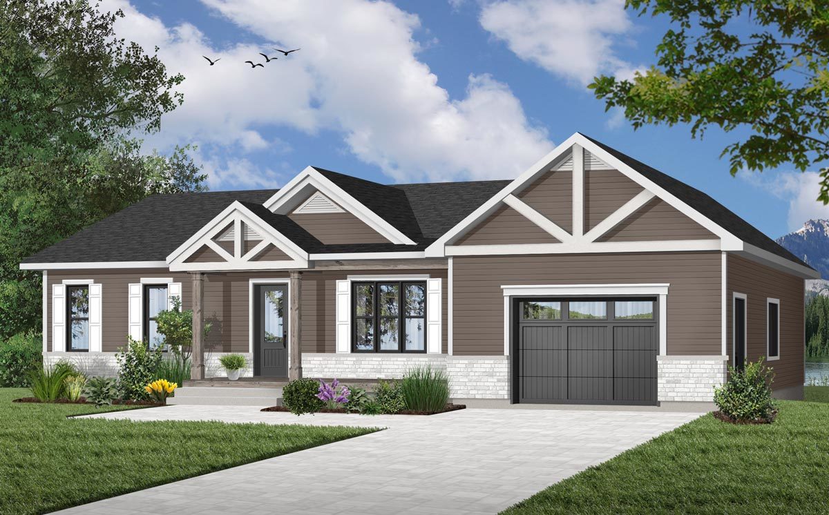 Rugged Ranch Home Plan With Attached Garage - 22477DR | Architectural ...