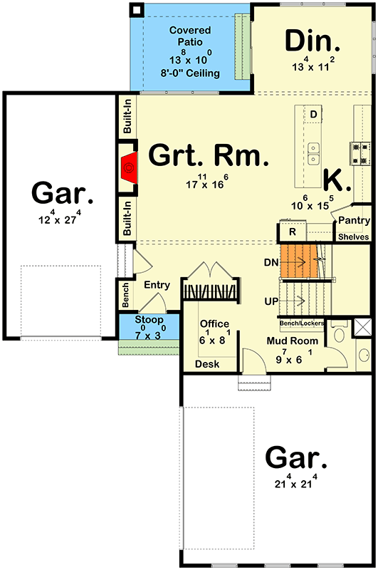 Plan 62723DJ: 3-Bed Mediterranean Style House Plan With 2nd Level Laundry - Floor Plan - Main Level - Mediterranean, Spanish