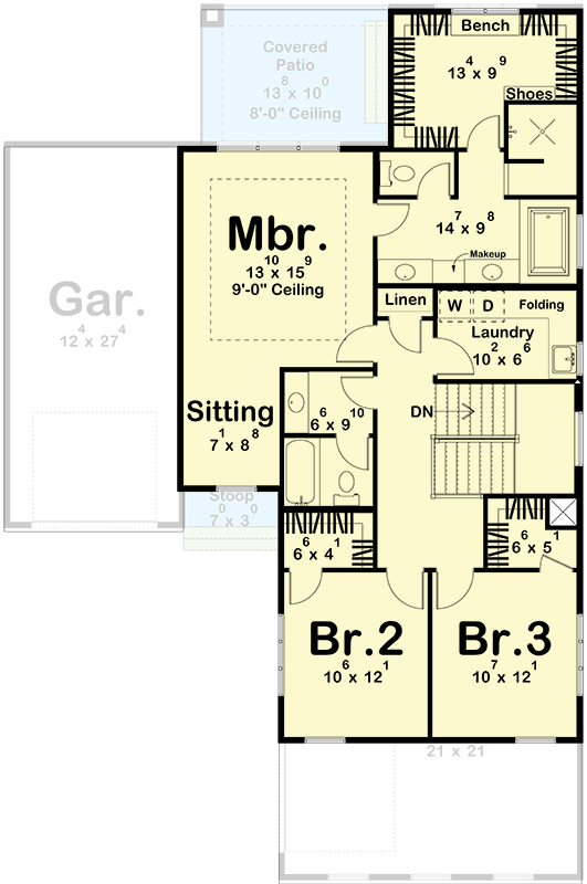Plan 62723DJ: 3-Bed Mediterranean Style House Plan With 2nd Level Laundry - Floor Plan - 2nd Floor - Mediterranean, Spanish