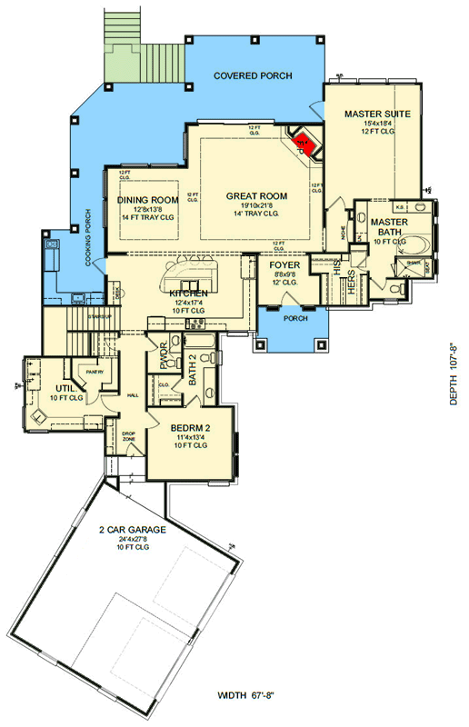 Plan 54016LK: Beautiful Tuscan House Plan with Wrap-Around Porch - Floor Plan - Main Level - European, Mediterranean, Tuscan