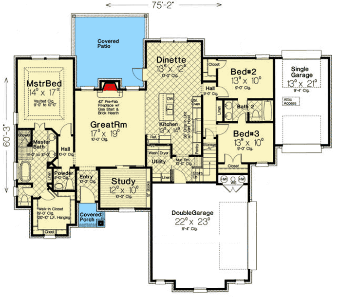 Plan 48578FM: Split Bedroom European House Plan with Bonus Room Included - Floor Plan - Main Level - European, French Country