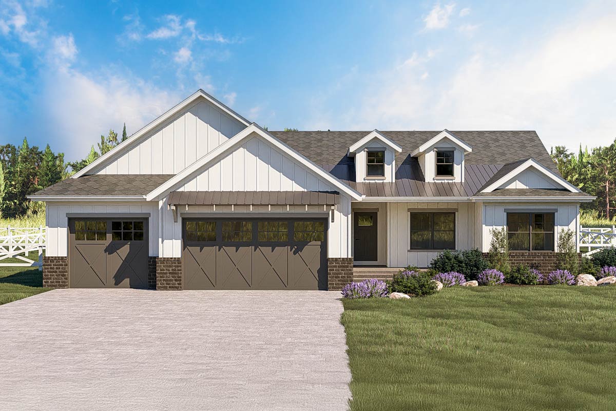 Plan 62730DJ: One-Story Modern Farmhouse Plan with Vaulted Great Room ...