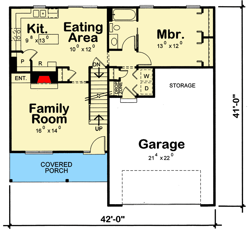 Plan 42517DB: Four Bedroom Two-Story Craftsman House Plan - 1480 Sq Ft - Floor Plan - Main Level - Craftsman, Northwest, Traditional