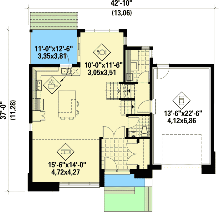 Plan 80910PM: Contemporary with Two-Story Living Room - Floor Plan - First Floor - Contemporary, Northwest, Prairie