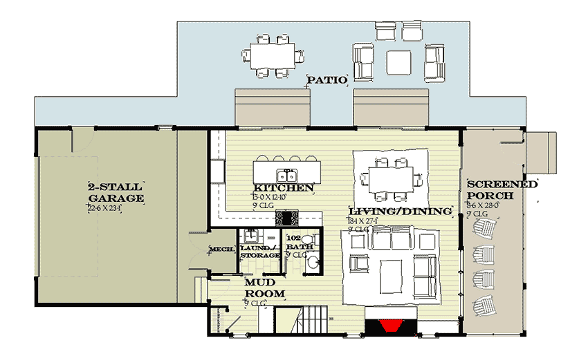 Plan 970069VC: 3 Bed Cottage with Bunk Room and Viewing Tower - Floor Plan - Main Level - Cottage, Craftsman, Southern, Vacation