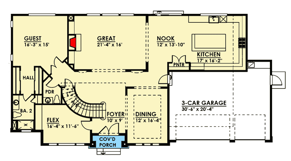 Plan 666017RAF: Five Bedrooms and a Flex Room - Floor Plan - Main Level - New American, Northwest, Traditional