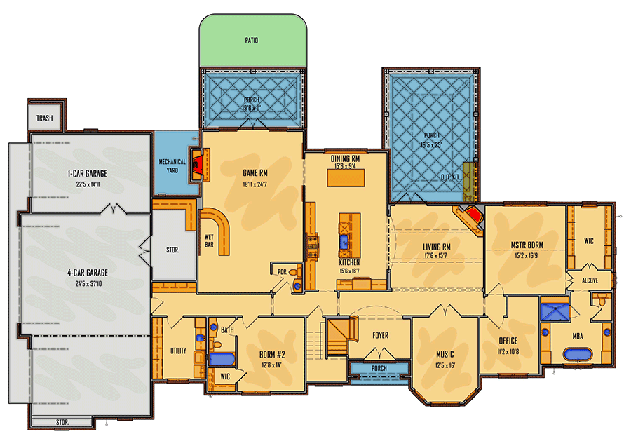 Plan 510036WDY: European House Plan with Grand Staircase - Floor Plan - Main Level - European, French Country, Traditional