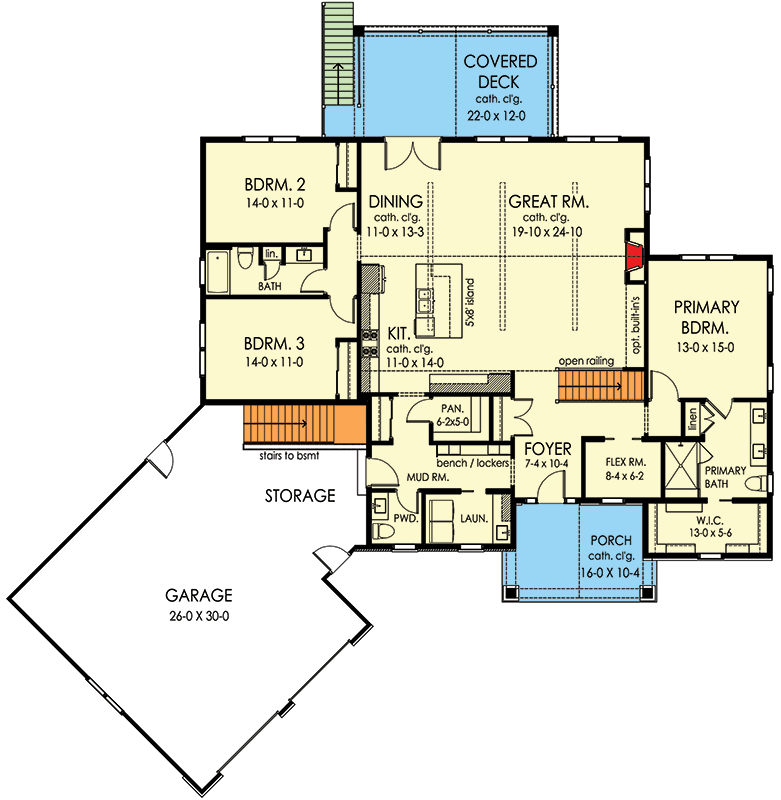 Plan 790036GLV: 3-Bed Mountain Craftsman with Great Outdoor Spaces in Back - 2261 Sq Ft - Floor Plan - Main Level - Craftsman, Mountain, Northwest, Ranch, Rustic