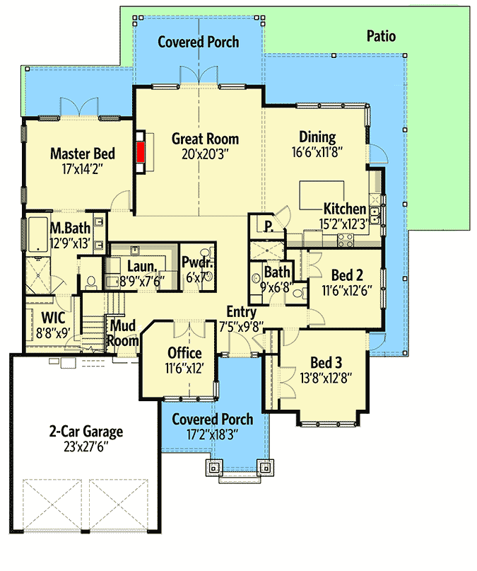 Craftsman House Plan with Bonus Room Included - 2939 Sq Ft - 280001JWD floor plan - Main Level