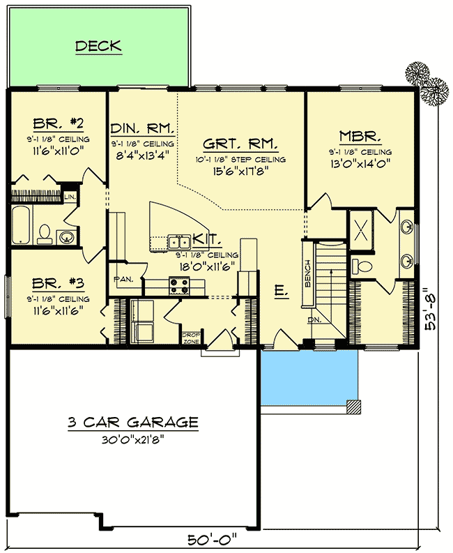 Plan 890074AH: Modern House Plan with 3 Beds in Split Layout - Floor Plan - Main Level - Mid Century Modern, Modern, Northwest, Ranch
