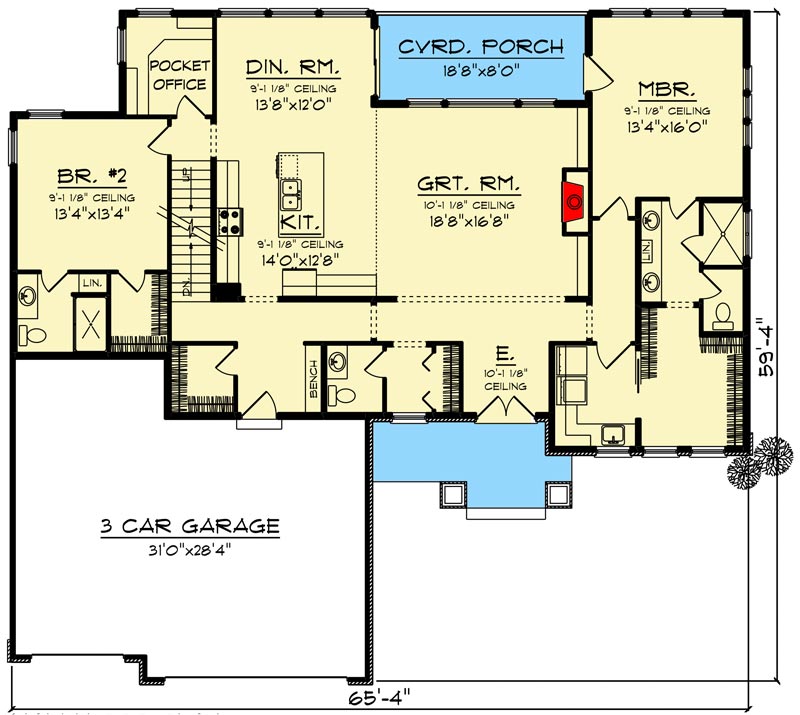 Plan 890080AH: Country Craftsman with Bonus Option - Floor Plan - Main Level - Country, Craftsman, New American, Ranch
