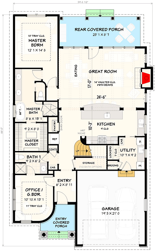 Plan 28927JJ: Charming Country Craftsman with Versatile Living and Spacious Master Suite - Floor Plan - Main Level - Cottage, Country, Craftsman, Southern, Traditional