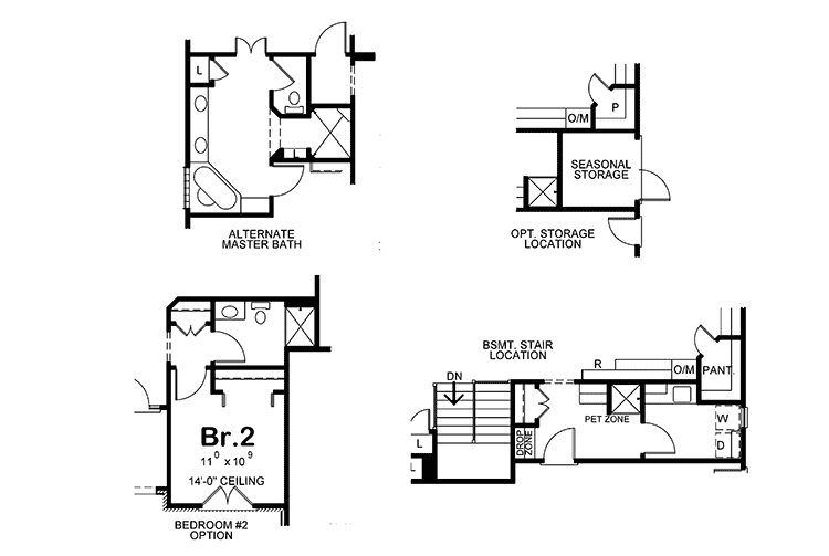 Plan 42540DB: 2-Bed House Plan with Multiple Options Included - Floor Plan - Optional Main Floor Layout - European, French Country