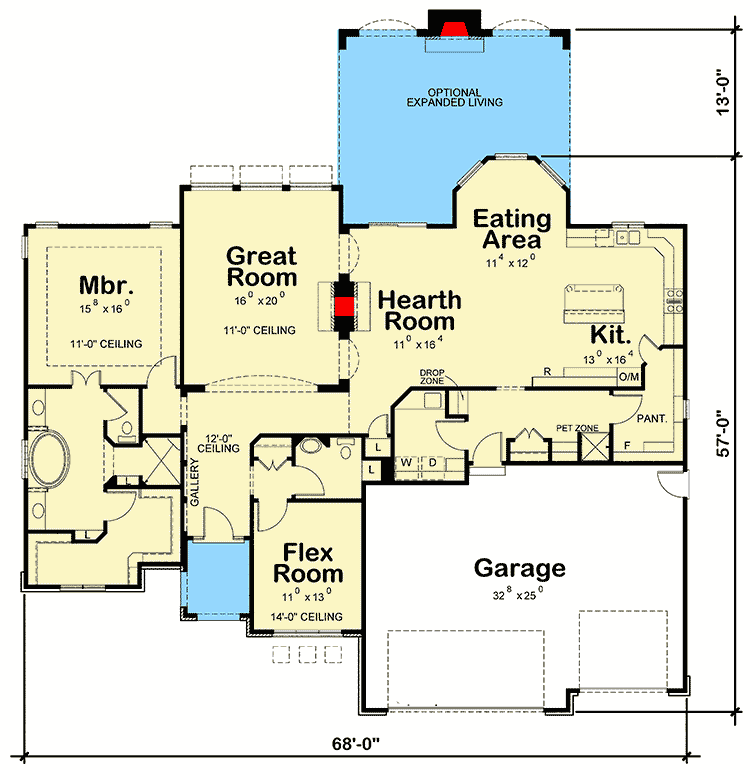 Plan 42541DB: 2-Bed Home Plan with Multiple Options Included - Floor Plan - Main Level - European, Traditional