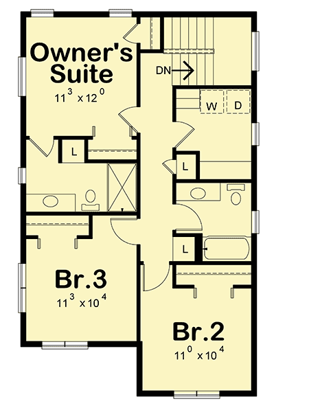 Compact 3-Bedroom Modern House Plan with Upstairs Laundry - 42557DB ...