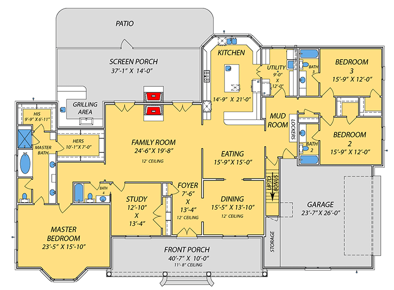 Plan 83910JW: Southern House Plan with Brick Exterior and Optional Second Level Bonus Room - Floor Plan - Main Floor - Southern, Traditional