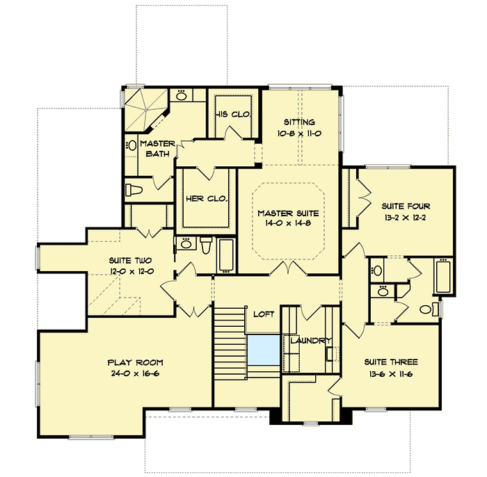 Plan 93103EL: Exclusive 5-Bed Traditional House Plan with Play Room and Second-Level Master - Floor Plan - 2nd Floor - European, French Country, Traditional
