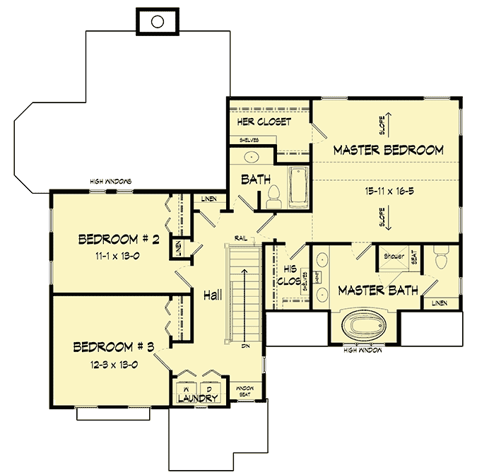 Plan 360023DK: Charming 3-Bed Craftsman Home Plan with Second-Level Master - Floor Plan - 2nd Floor - Craftsman, Traditional