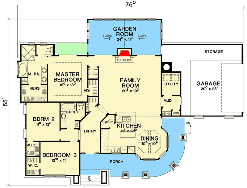 Plan 31194D: Hill Country House Plan with Sweeping Front Porch - 2108 Sq Ft - Floor Plan - Main Level - Country, Hill Country