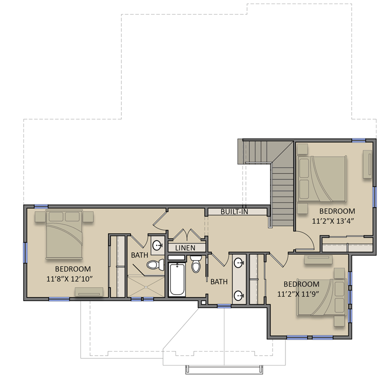 Plan 25410TF: 4-Bed Craftsman Home Plan with Detached Garage and Loft - Floor Plan - 2nd Floor - Craftsman, New American, Northwest, Traditional