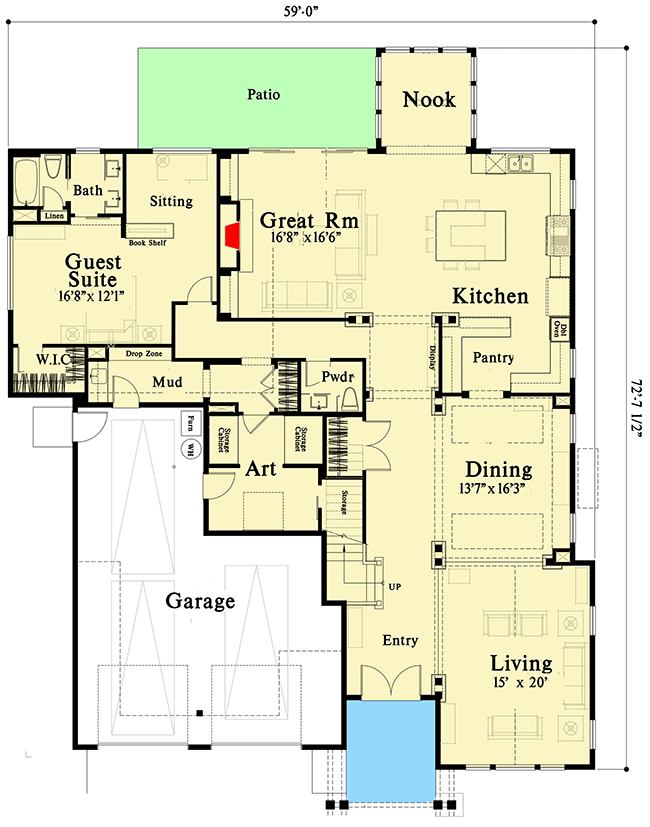 Plan 785012KPH: Craftsman Home Plan with Main Floor Guest Suite - Floor Plan - Main Level - Craftsman, Mountain, Northwest