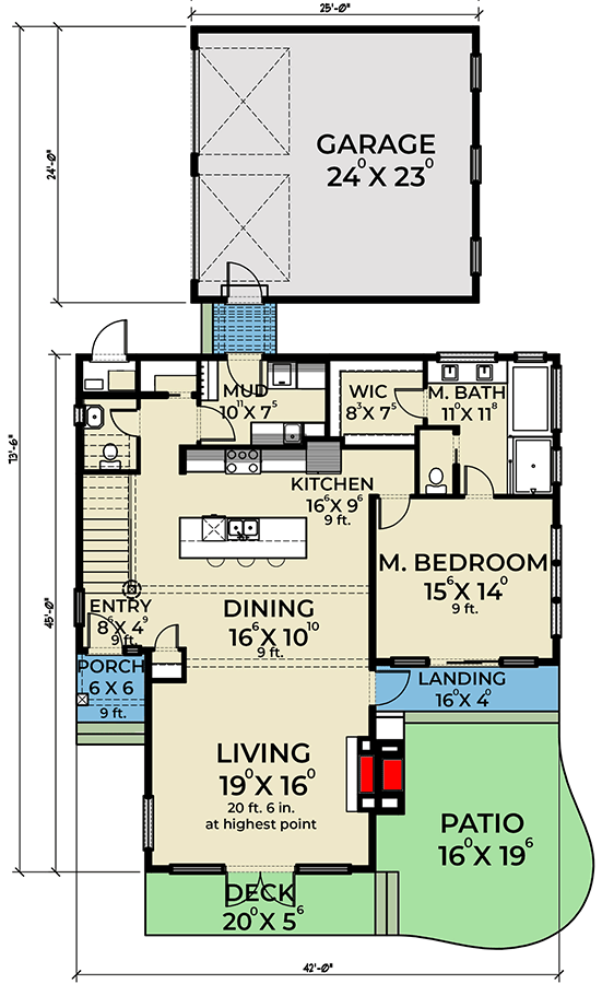 Plan 280024JWD: Splendid Contemporary House Plan with Detached Garage - 2102 Sq Ft - Floor Plan - Main Level - Contemporary, Mid Century Modern, Modern, Northwest